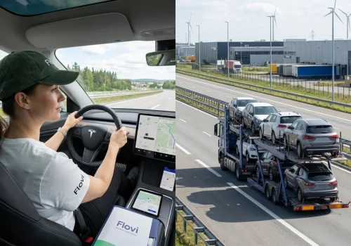Relocation driver moving a roadworthy vehicle directly, compared with a truck transporting multiple cars.